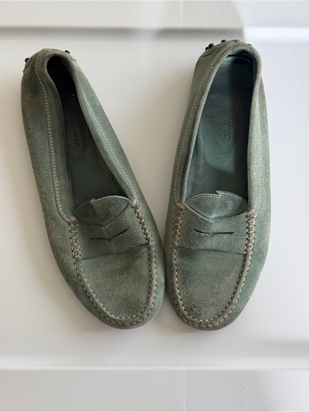 Tod’s Mint Green Suede Loafers - Women's